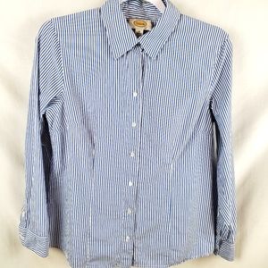 Talbots Blue & White Pinstripe Button Up Size 10